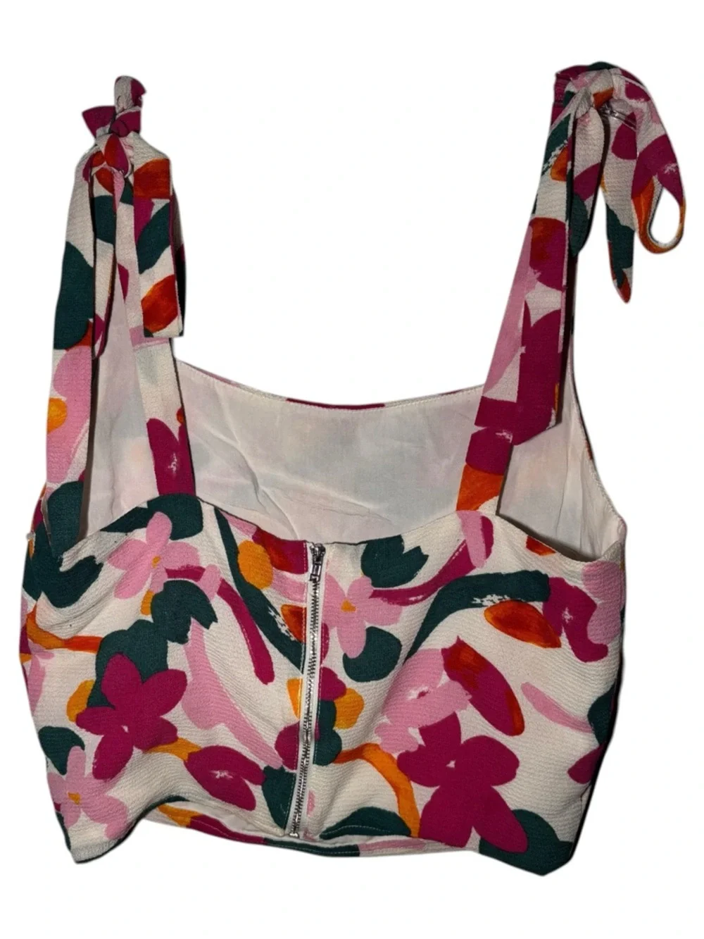 SugarLips Floral Tie Strap Crop Top XS Resort Vacation Bralette Top‎